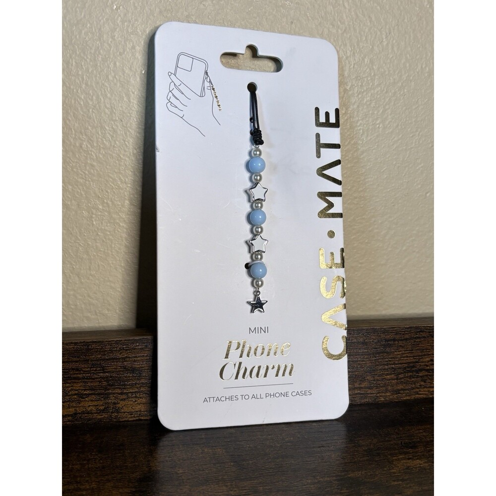 Case-Mate Mini Phone Charm Beaded Blue Silver Stars Pearls